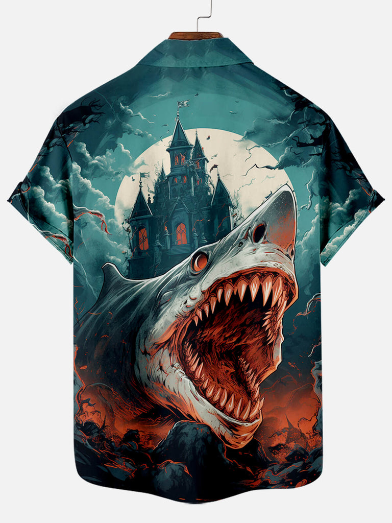 Halloween Scary Shark Illustration Men's Short Sleeve ShirtMens short sleeve shirts Big and tall Mens shirts Short sleeve shirts for men Mens 4xl shirts Casual short sleeve shirts