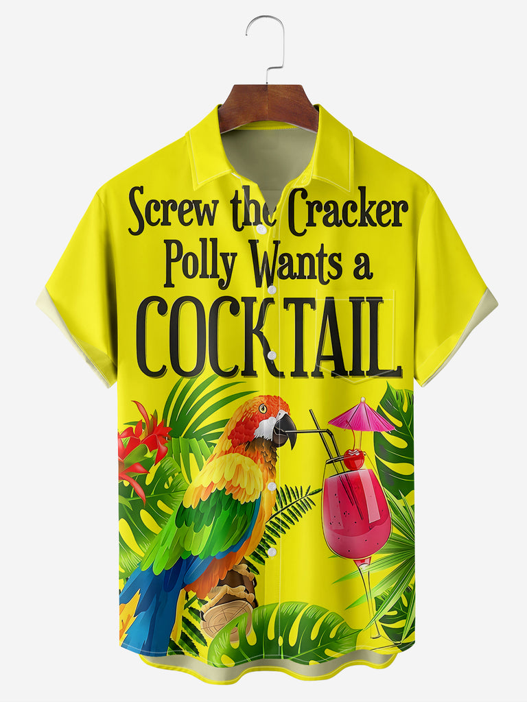 Men's Screw the Cracker Polly Wants a Cocktail Short Sleeve Shirt, mens short sleeve shirts£¬big and tall mens shirts£¬short sleeve shirts for men£¬mens 4xl shirts£¬casual short sleeve shirts