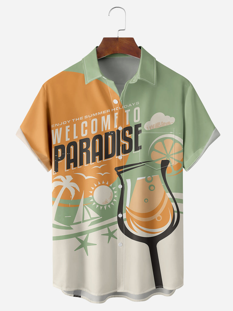 Men's Summer Holidays Cocktail in Paradise Short Sleeve ShirtMens short sleeve shirts Big and tall Mens shirts Short sleeve shirts for men Mens 4xl shirts Casual short sleeve shirts