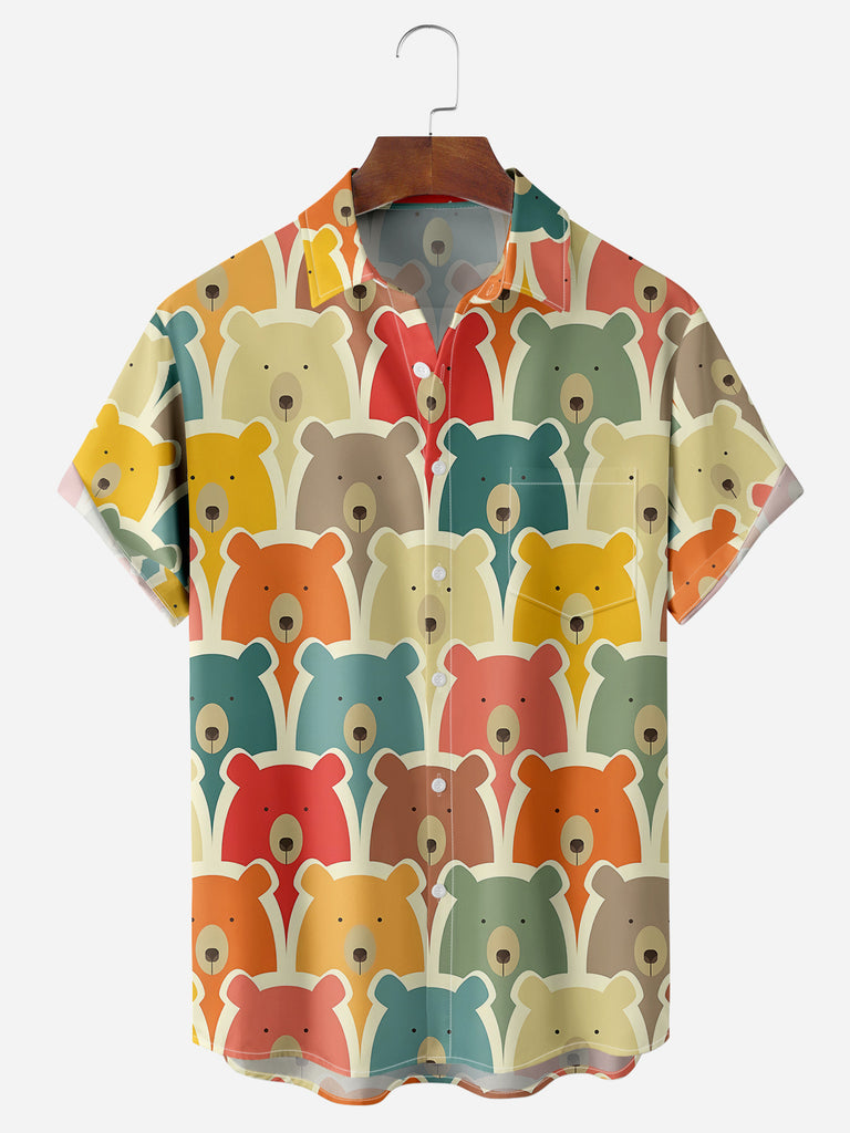 Men's All Over Print Bears in Fall Colors Short Sleeve ShirtMens short sleeve shirts Big and tall Mens shirts Short sleeve shirts for men Mens 4xl shirts Casual short sleeve shirts