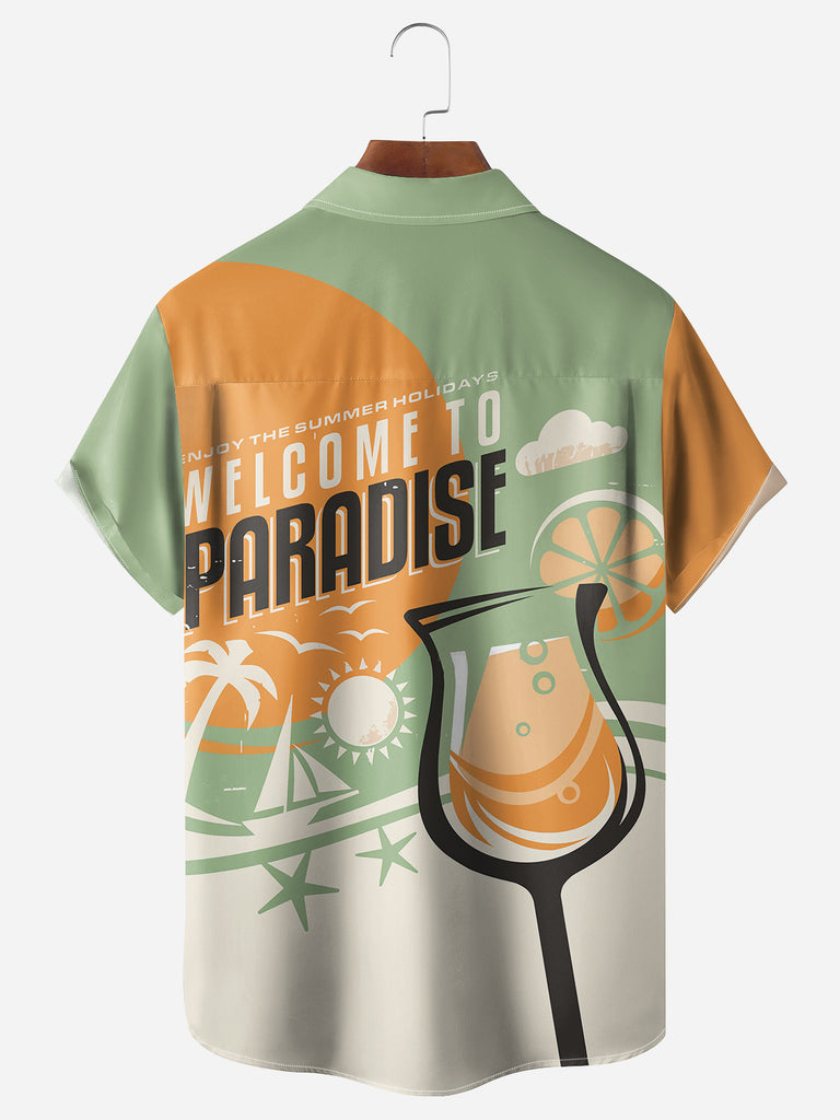 Men's Summer Holidays Cocktail in Paradise Short Sleeve ShirtMens short sleeve shirts Big and tall Mens shirts Short sleeve shirts for men Mens 4xl shirts Casual short sleeve shirts