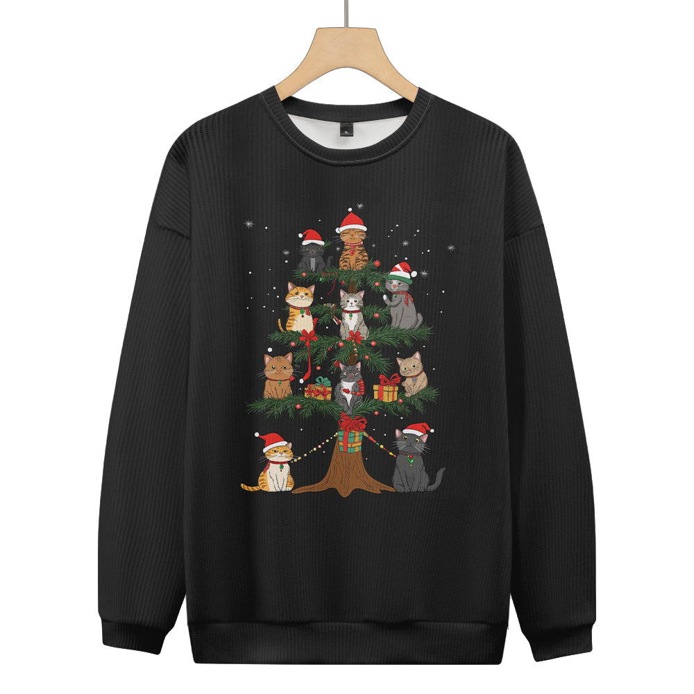 Christmas Tree Full of Cats Knitted Crewneck Sweatshirt, mens short sleeve shirts¡ê?big and tall mens shirts¡ê?short sleeve shirts for men¡ê?mens 4xl shirts¡ê?casual short sleeve shirts