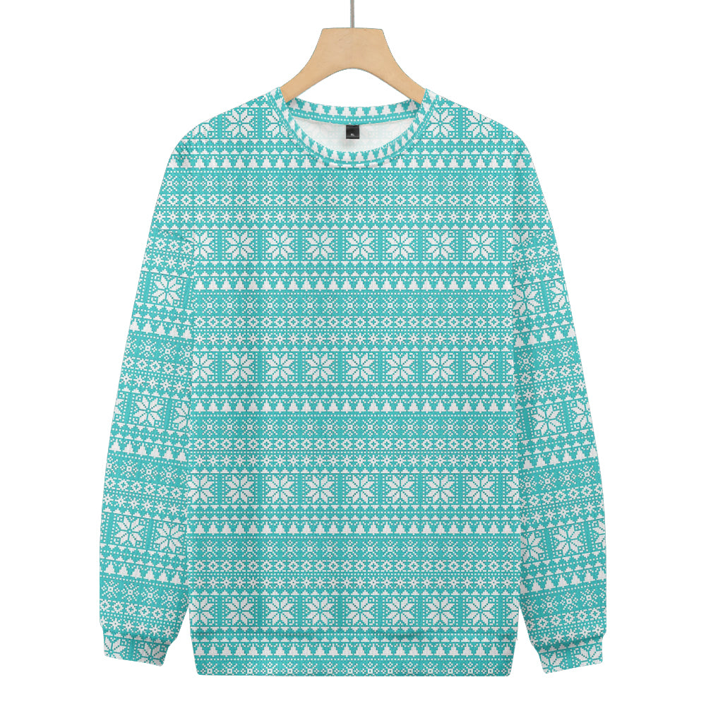 Light Blue Snowflake Christmas Pattern Knitted Crewneck Sweatshirt, mens short sleeve shirts¡ê?big and tall mens shirts¡ê?short sleeve shirts for men¡ê?mens 4xl shirts¡ê?casual short sleeve shirts