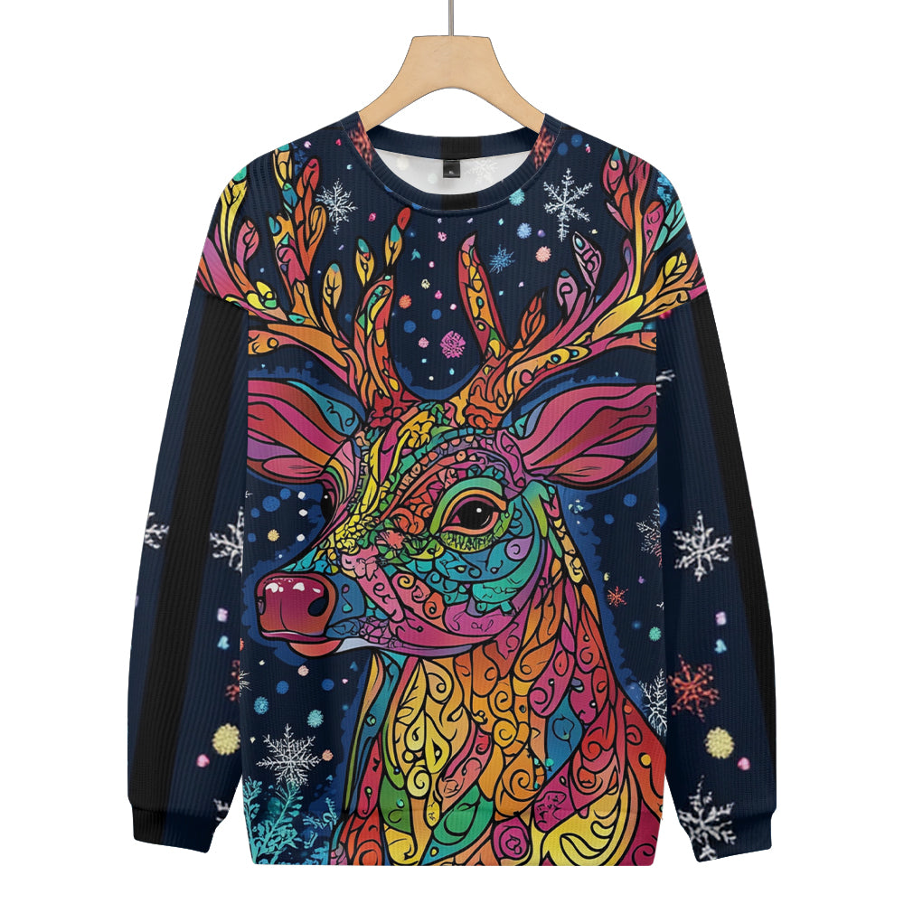 Colorful Majestic Winter Reindeer Crewneck Knitted Sweatshirt, mens short sleeve shirts¡ê?big and tall mens shirts¡ê?short sleeve shirts for men¡ê?mens 4xl shirts¡ê?casual short sleeve shirts