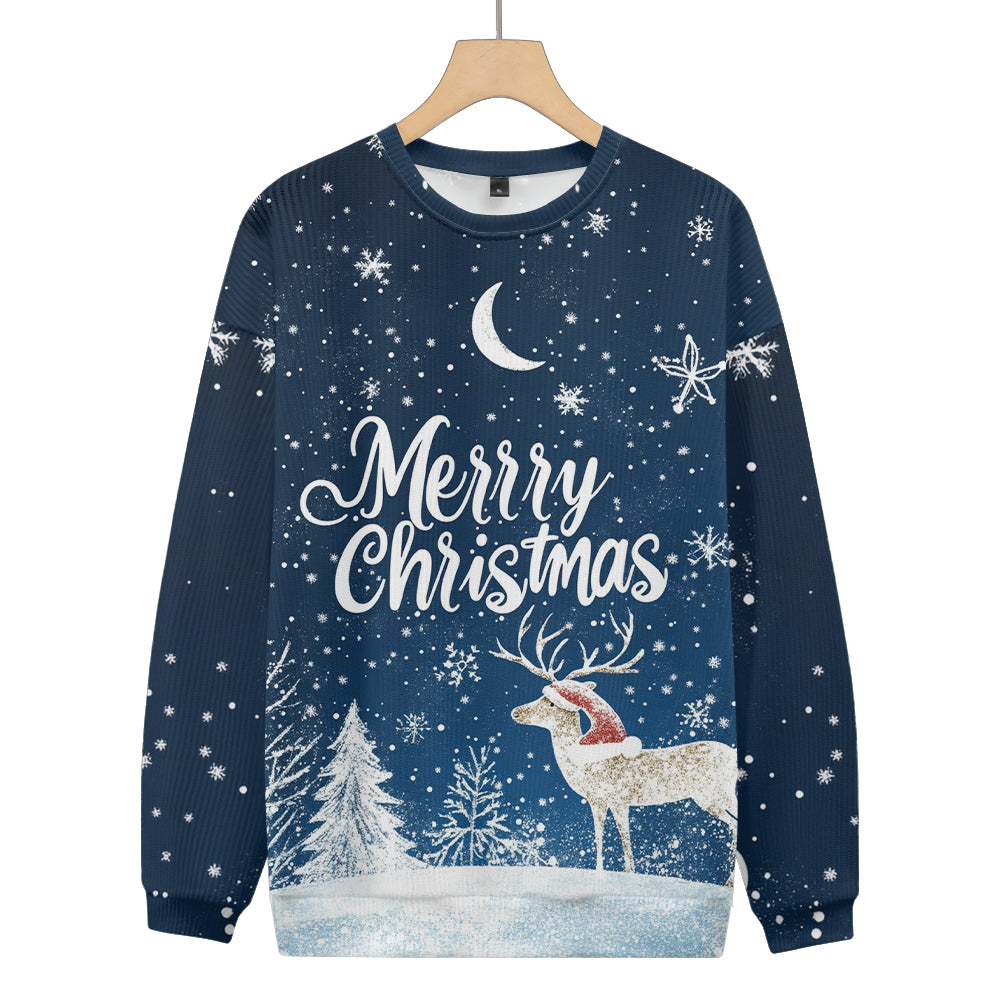 Beautiful Snowscape with White Reindeer Merry Christmas Knitted Sweatshirt, mens short sleeve shirts¡ê?big and tall mens shirts¡ê?short sleeve shirts for men¡ê?mens 4xl shirts¡ê?casual short sleeve shirts