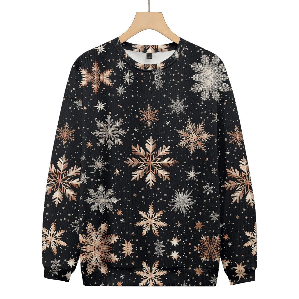 Golden Sparkly Snowflakes Winter Knitted Crewneck Sweatshirt, mens short sleeve shirts¡ê?big and tall mens shirts¡ê?short sleeve shirts for men¡ê?mens 4xl shirts¡ê?casual short sleeve shirts