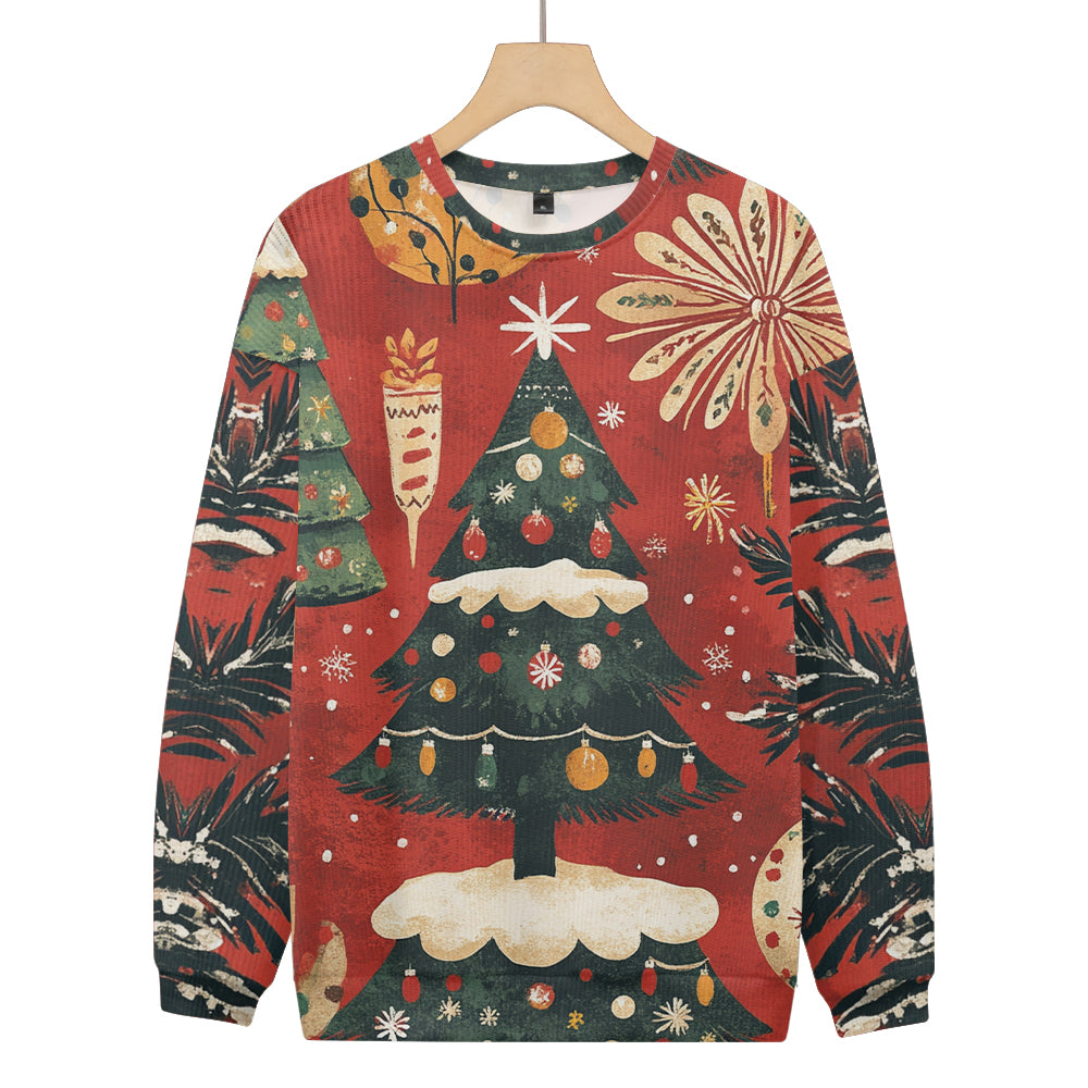 Vintage-look Christmas Tree Cozy Knitted Crewneck Sweatshirt, mens short sleeve shirts¡ê?big and tall mens shirts¡ê?short sleeve shirts for men¡ê?mens 4xl shirts¡ê?casual short sleeve shirts