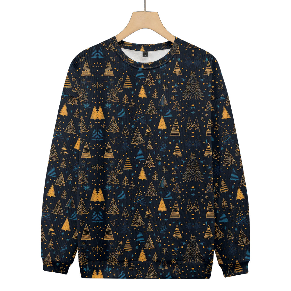 Small Blue and Gold Christmas Trees All Over Print Knitted Sweatshirt, mens short sleeve shirts¡ê?big and tall mens shirts¡ê?short sleeve shirts for men¡ê?mens 4xl shirts¡ê?casual short sleeve shirts