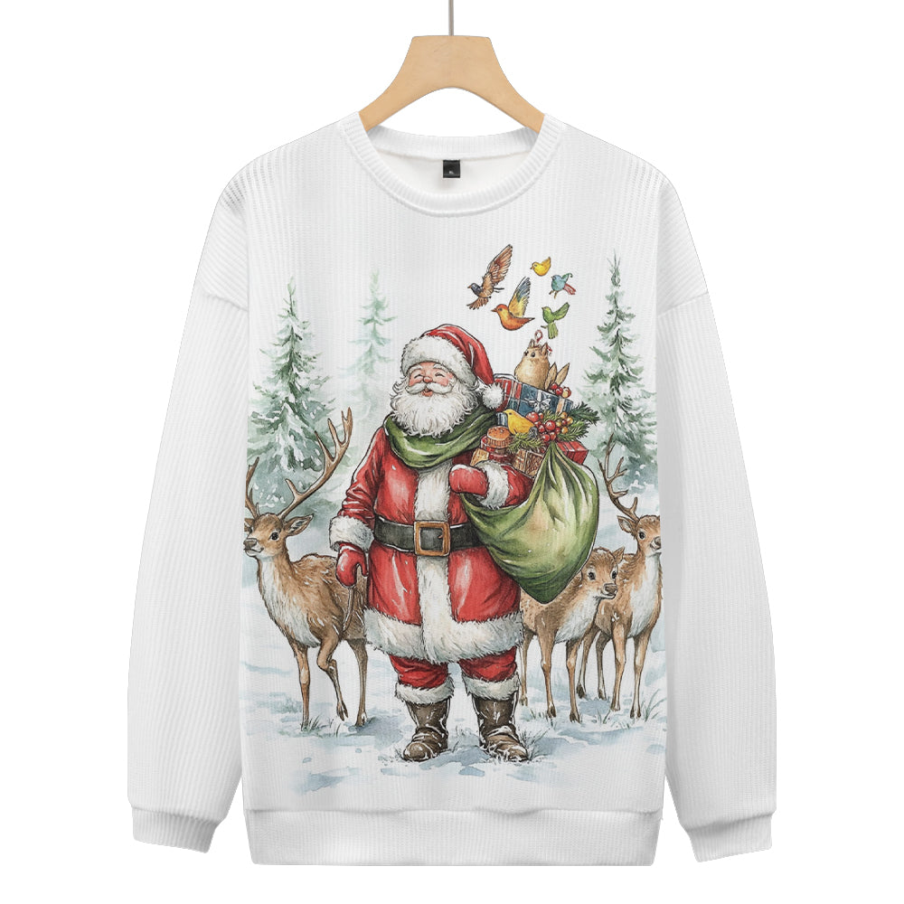 Santa Delivering Presents in the Forest with Reindeer Knitted Sweatshirt, mens short sleeve shirts¡ê?big and tall mens shirts¡ê?short sleeve shirts for men¡ê?mens 4xl shirts¡ê?casual short sleeve shirts