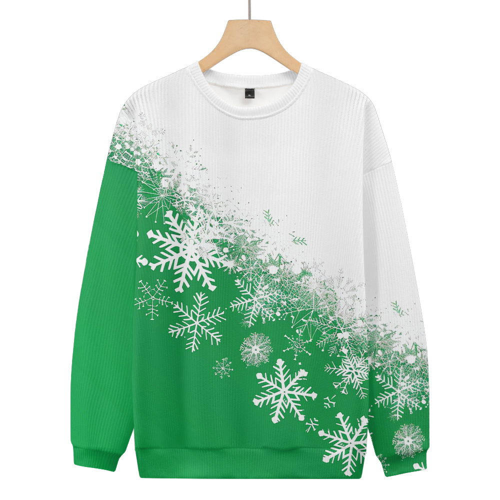 Snowflake fades to White and Green Knitted Crewneck Sweatshirt, mens short sleeve shirts¡ê?big and tall mens shirts¡ê?short sleeve shirts for men¡ê?mens 4xl shirts¡ê?casual short sleeve shirts