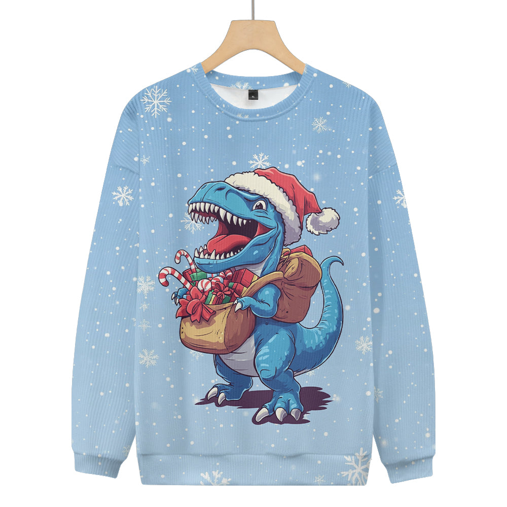 Happy Tyrannosaurus Rex Hold Christmas Presents Knitted Crewneck Sweatshirt, mens short sleeve shirts¡ê?big and tall mens shirts¡ê?short sleeve shirts for men¡ê?mens 4xl shirts¡ê?casual short sleeve shirts