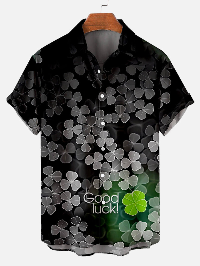 Men's St. Patrick's Lucky Four-leaf Clover Graphic Print Short Sleeve ShirtMens short sleeve shirts Big and tall Mens shirts Short sleeve shirts for men Mens 4xl shirts Casual short sleeve shirts