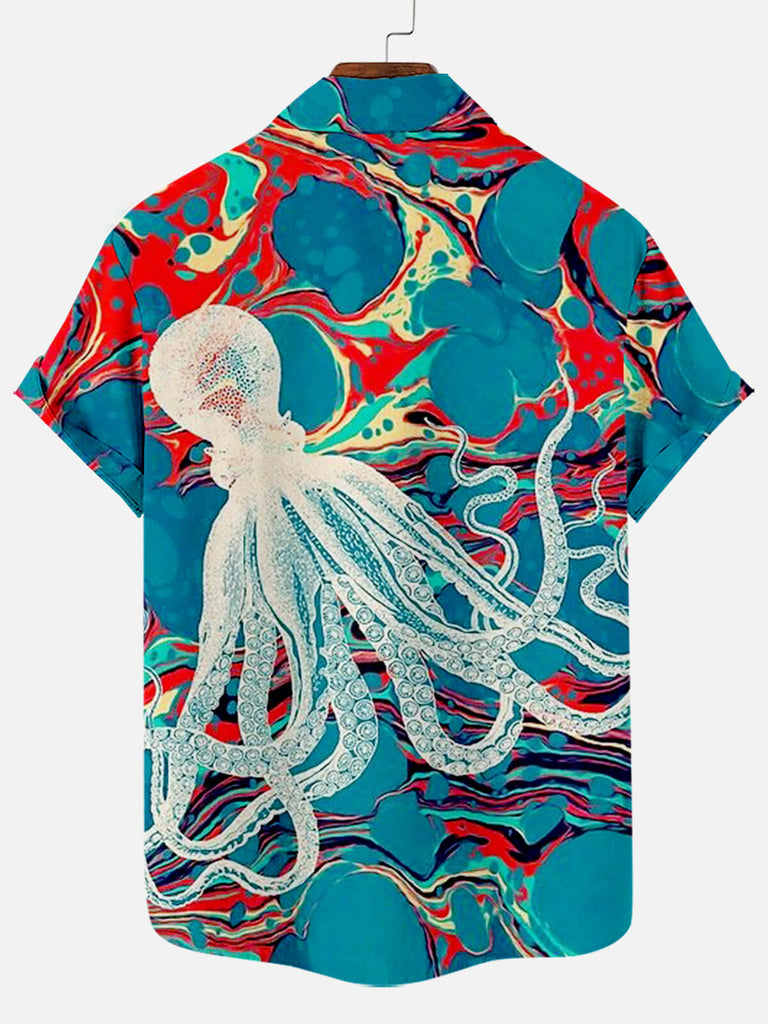 White Octopus Print Men's Hawaiian Short Sleeve ShirtMens short sleeve shirts Big and tall Mens shirts Short sleeve shirts for men Mens 4xl shirts Casual short sleeve shirts