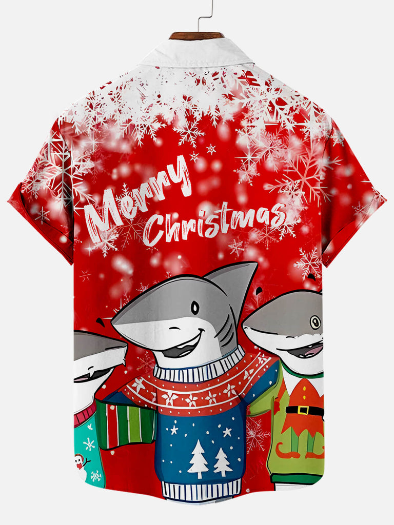 Christmas Shark Pattern Men's Short Sleeve ShirtMens short sleeve shirts Big and tall Mens shirts Short sleeve shirts for men Mens 4xl shirts Casual short sleeve shirts