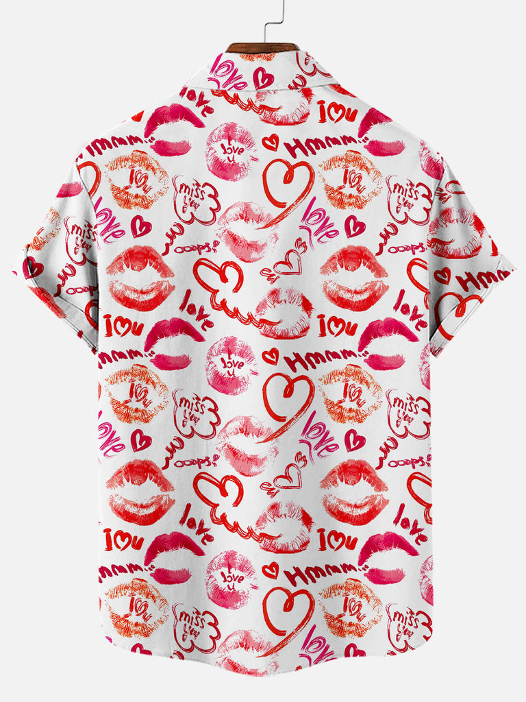 Men's I Love You Heart Red Lip Print Short Sleeved ShirtMens short sleeve shirts Big and tall Mens shirts Short sleeve shirts for men Mens 4xl shirts Casual short sleeve shirts