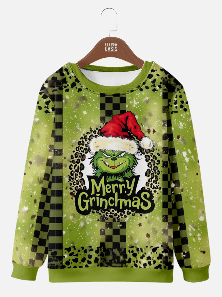 Merry Grinchmas Evil Looking Grinch Green Checkered Sweatshirt, mens short sleeve shirts¡ê?big and tall mens shirts¡ê?short sleeve shirts for men¡ê?mens 4xl shirts¡ê?casual short sleeve shirts