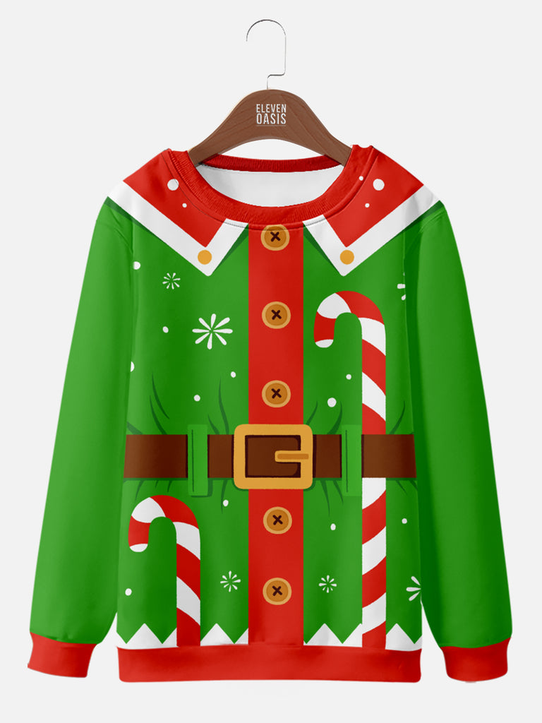 Christmas Elf Costume with Candy Canes Sweatshirt, mens short sleeve shirts?¨º?big and tall mens shirts?¨º?short sleeve shirts for men?¨º?mens 4xl shirts?¨º?casual short sleeve shirts