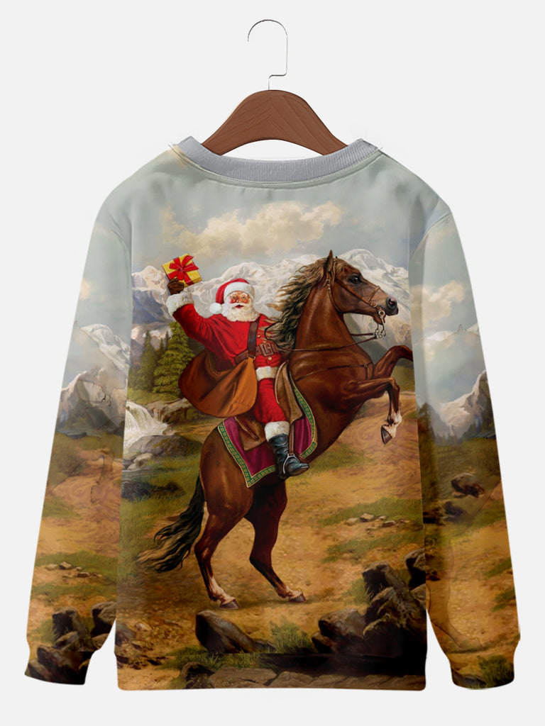 Cowboy Santa Riding a Horse Crewneck Sweatshirt, mens short sleeve shirts¡ê?big and tall mens shirts¡ê?short sleeve shirts for men¡ê?mens 4xl shirts¡ê?casual short sleeve shirts