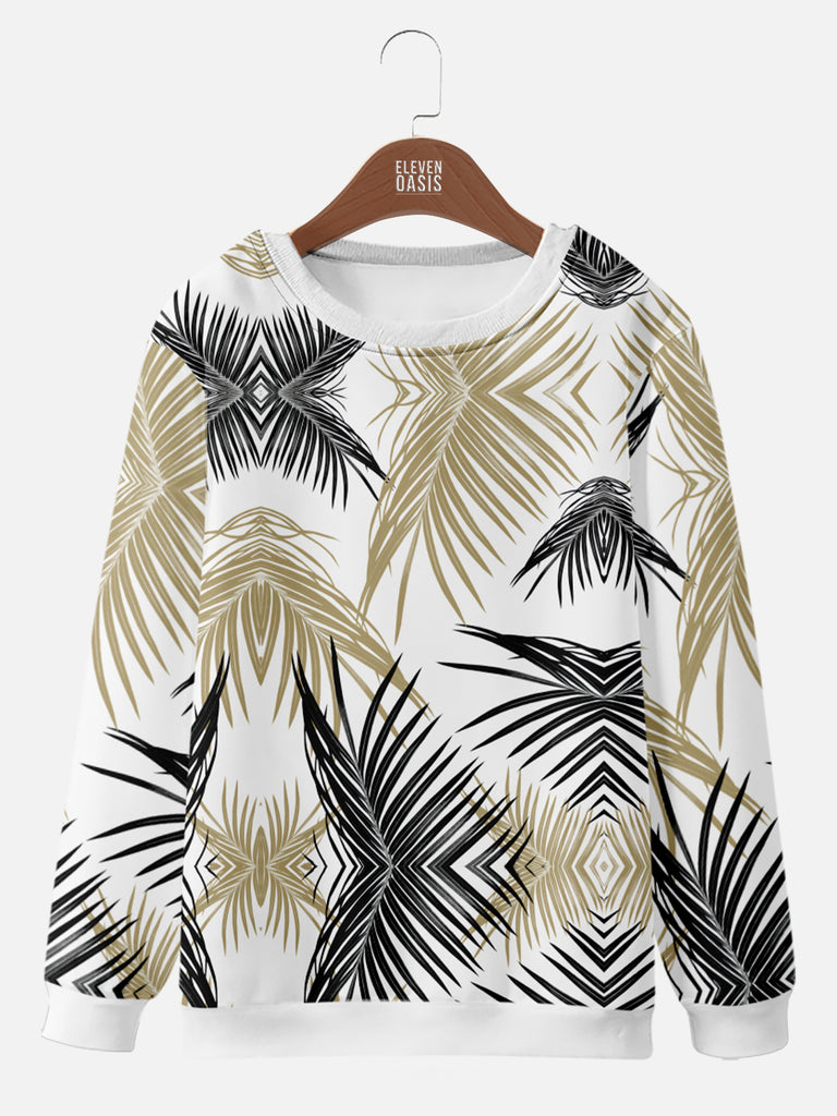 Serene Palm Leaves Crewneck Sweatshirt, mens short sleeve shirts£¬big and tall mens shirts£¬short sleeve shirts for men£¬mens 4xl shirts£¬casual short sleeve shirts