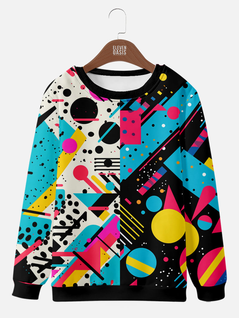 Men's Trapper Keeper Inspired Colorful Geometric Shapes Sweatshirt, mens short sleeve shirts¡ê?big and tall mens shirts¡ê?short sleeve shirts for men¡ê?mens 4xl shirts¡ê?casual short sleeve shirts