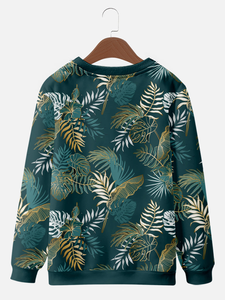 Men's Hawaiian Print Leaf Foliage Golden Green Sweatshirt, mens short sleeve shirts£¬big and tall mens shirts£¬short sleeve shirts for men£¬mens 4xl shirts£¬casual short sleeve shirts