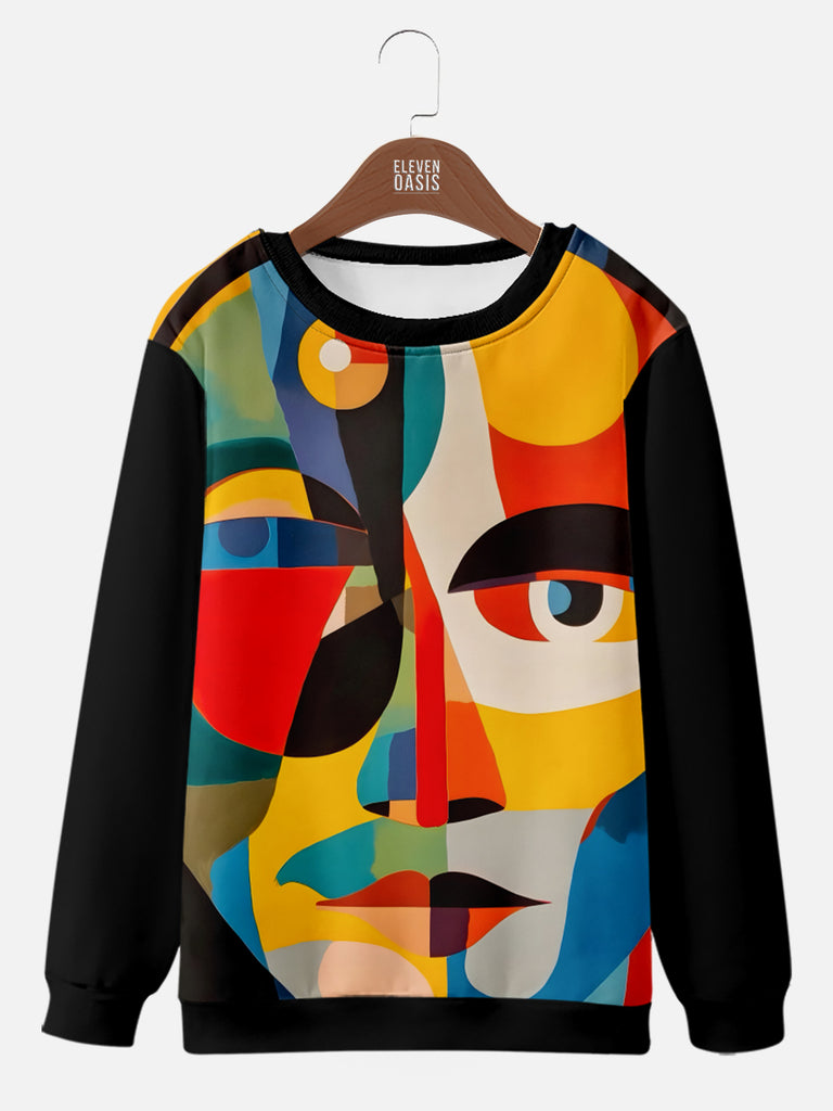 Men's Abstract Art Face Sweatshirt, mens short sleeve shirts£¬big and tall mens shirts£¬short sleeve shirts for men£¬mens 4xl shirts£¬casual short sleeve shirts