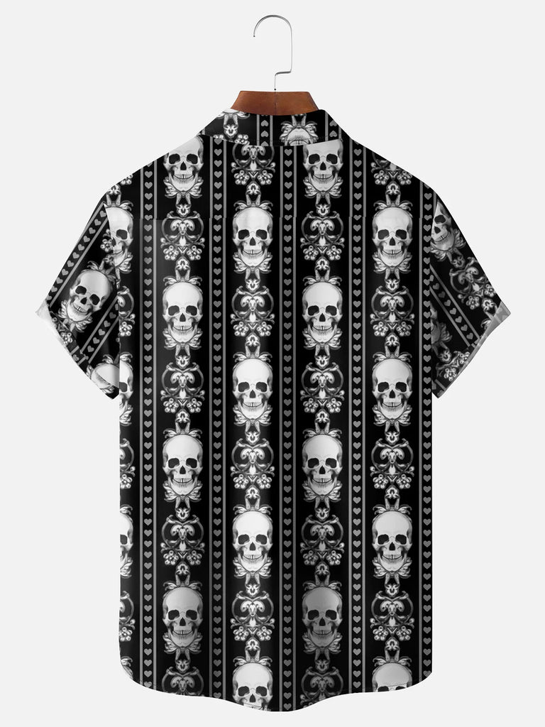 Men's Ornate Skulls  Short Sleeve Casual ShirtMens short sleeve shirts Big and tall Mens shirts Short sleeve shirts for men Mens 4xl shirts Casual short sleeve shirts