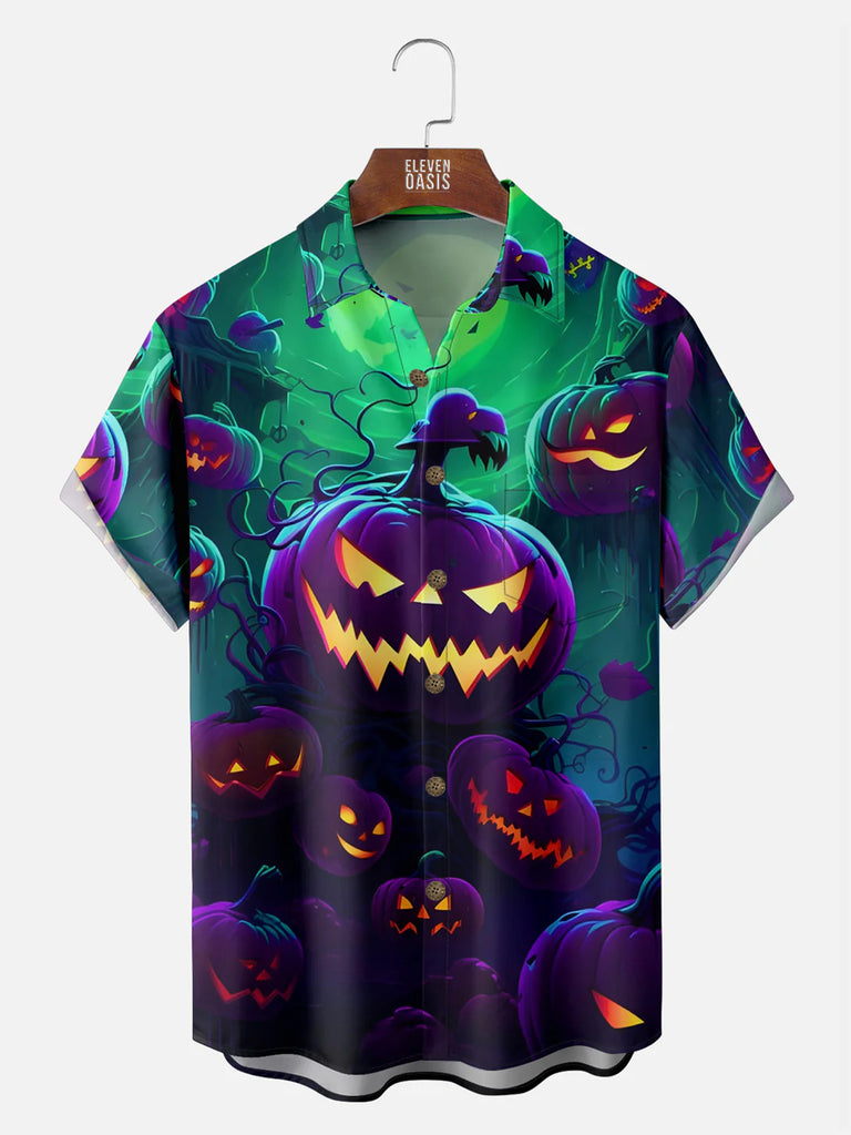 Men's Halloween Scary Pumpkins in the Night Short Sleeve ShirtMens short sleeve shirts Big and tall Mens shirts Short sleeve shirts for men Mens 4xl shirts Casual short sleeve shirts