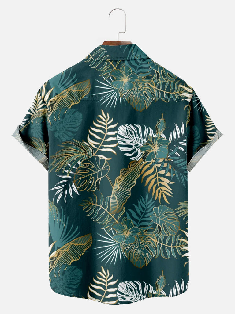 Men's Hawaiian Print Leaf Foliage Golden Green Short Sleeve ShirtMens short sleeve shirts Big and tall Mens shirts Short sleeve shirts for men Mens 4xl shirts Casual short sleeve shirts