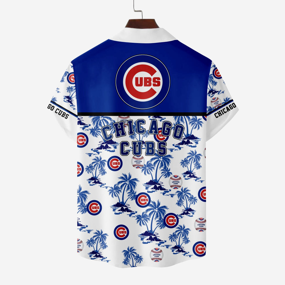 Chicago Cubs Baseball Hawaiian Palm Print Short Sleeve ShirtMens short sleeve shirts Big and tall Mens shirts Short sleeve shirts for men Mens 4xl shirts Casual short sleeve shirts