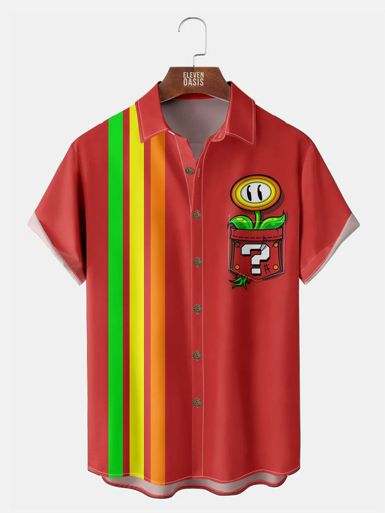 Men's Striped Video Game Mario Short Sleeve Casual ShirtMens short sleeve shirts Big and tall Mens shirts Short sleeve shirts for men Mens 4xl shirts Casual short sleeve shirts