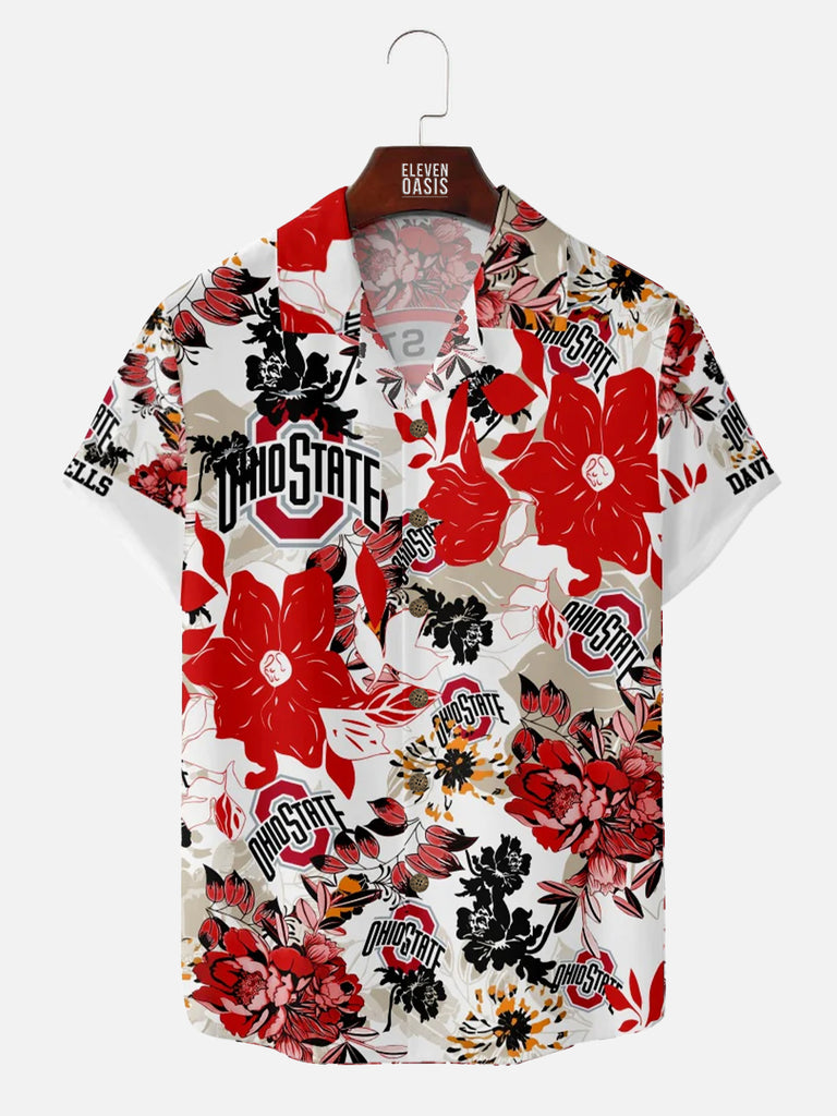 Ohio State Buckeyes American Football Hawaiian Print Short Sleeve ShirtMens short sleeve shirts Big and tall Mens shirts Short sleeve shirts for men Mens 4xl shirts Casual short sleeve shirts