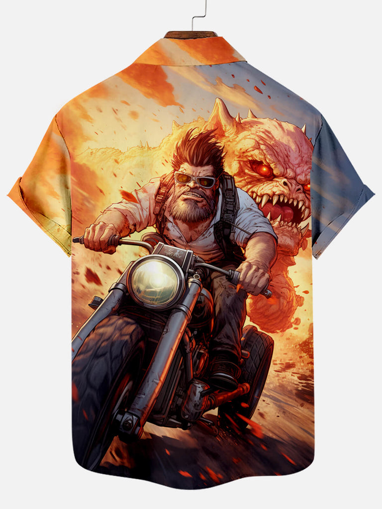 Monster Driving Hot Rod Motorcycle Pattern Men's Short Sleeve ShirtMens short sleeve shirts Big and tall Mens shirts Short sleeve shirts for men Mens 4xl shirts Casual short sleeve shirts