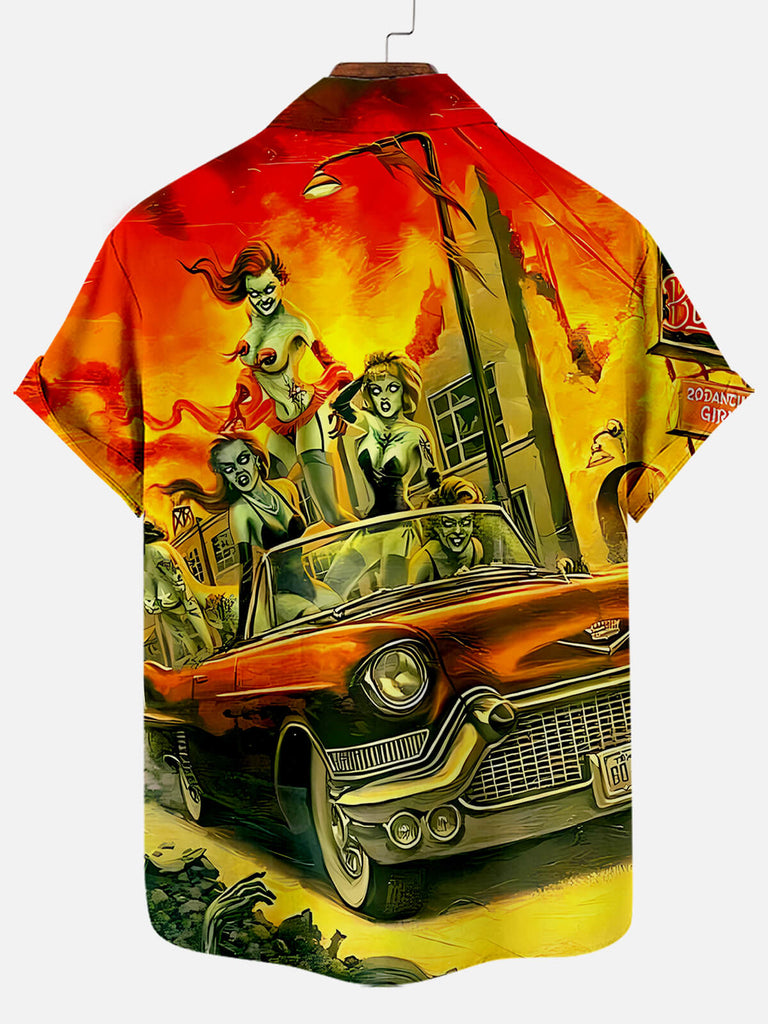 Belle And Car Illustration Print Men's Short Sleeve ShirtMens short sleeve shirts Big and tall Mens shirts Short sleeve shirts for men Mens 4xl shirts Casual short sleeve shirts