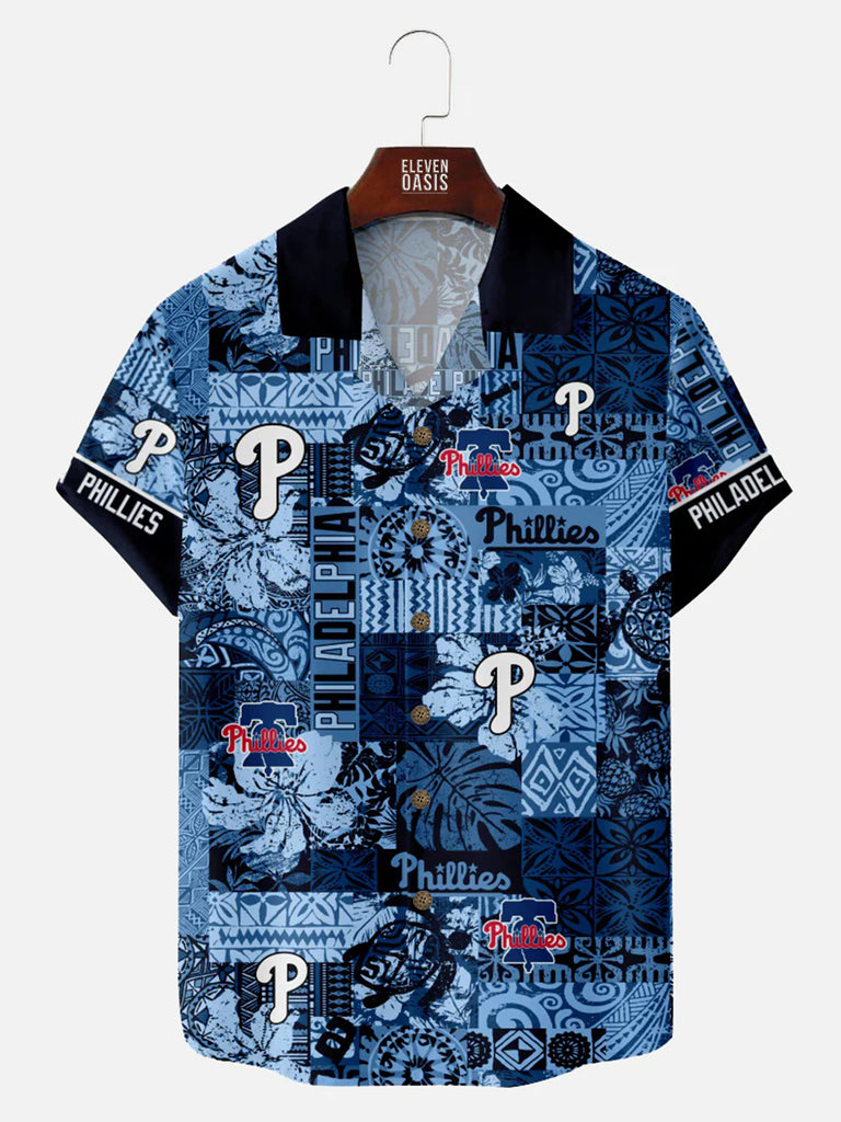 Philadelphia Phillies Baseball Hawaiian All Over Print Short Sleeve ShirtMens short sleeve shirts Big and tall Mens shirts Short sleeve shirts for men Mens 4xl shirts Casual short sleeve shirts