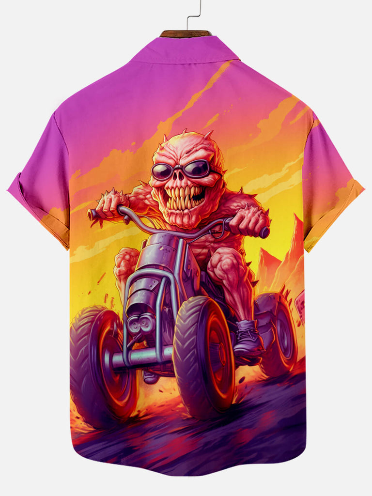 Monster Driving Hot Rod Motorcycle Pattern Men's Short Sleeve ShirtMens short sleeve shirts Big and tall Mens shirts Short sleeve shirts for men Mens 4xl shirts Casual short sleeve shirts