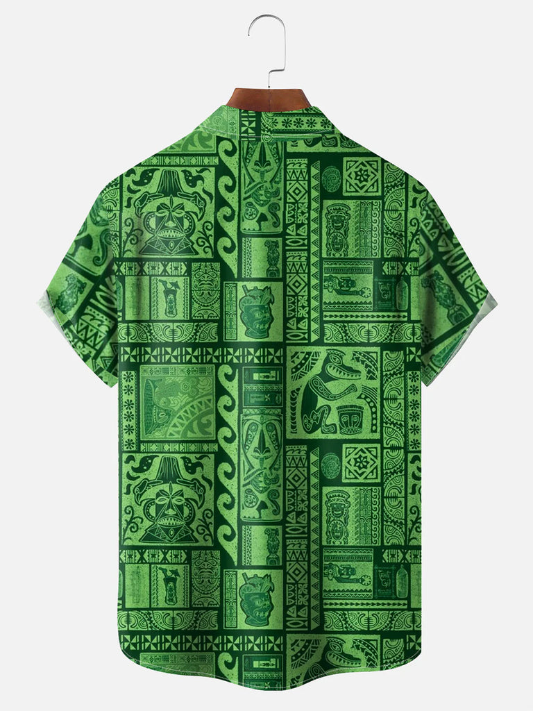 Men's Hawaiian Tribal Pattern Tiki Short Sleeve ShirtMens short sleeve shirts Big and tall Mens shirts Short sleeve shirts for men Mens 4xl shirts Casual short sleeve shirts