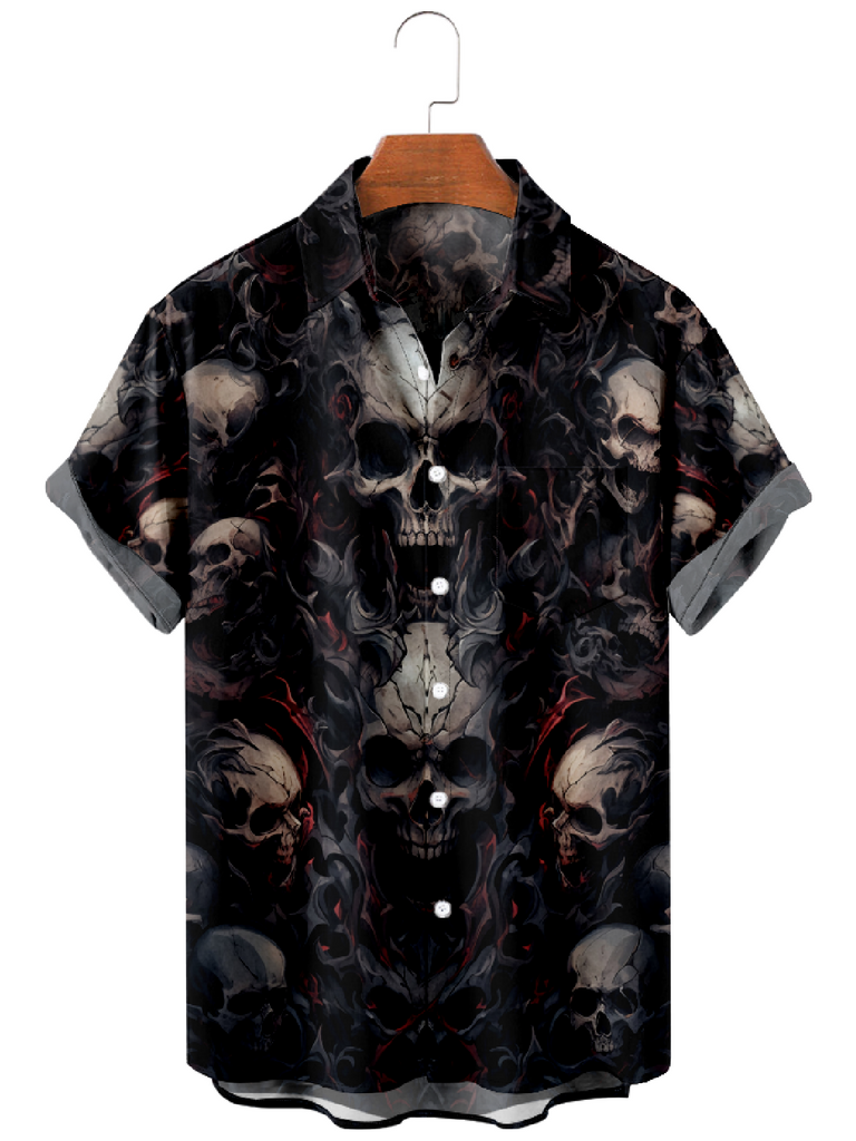 Men's Scary Skulls with Horns Short Sleeve ShirtMens short sleeve shirts Big and tall Mens shirts Short sleeve shirts for men Mens 4xl shirts Casual short sleeve shirts