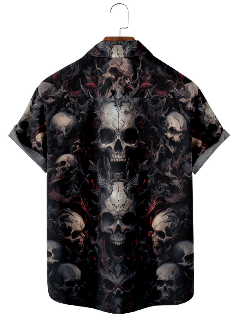 Men's Scary Skulls with Horns Short Sleeve ShirtMens short sleeve shirts Big and tall Mens shirts Short sleeve shirts for men Mens 4xl shirts Casual short sleeve shirts