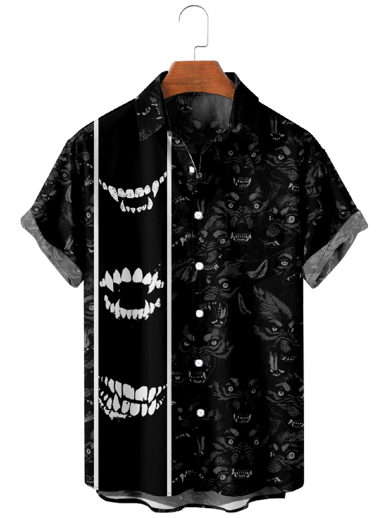 Men's Halloween Werewolves in the Dark Short Sleeve ShirtMens short sleeve shirts Big and tall Mens shirts Short sleeve shirts for men Mens 4xl shirts Casual short sleeve shirts