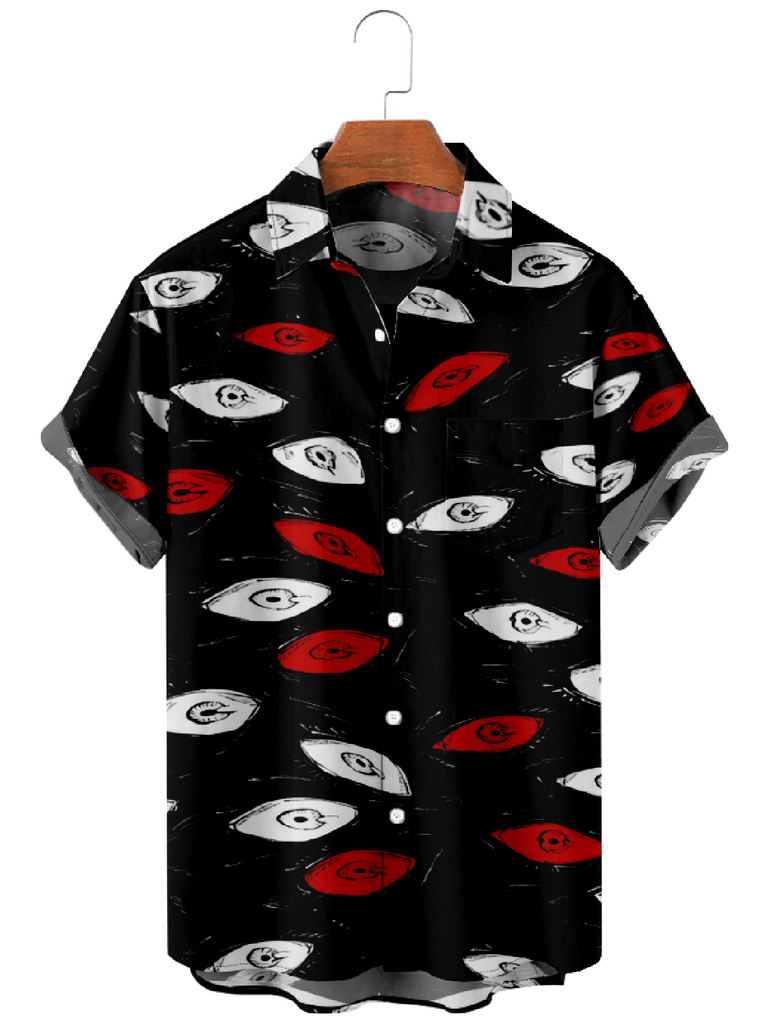 Men's Halloween Scary Eyes in the Dark Short Sleeve ShirtMens short sleeve shirts Big and tall Mens shirts Short sleeve shirts for men Mens 4xl shirts Casual short sleeve shirts