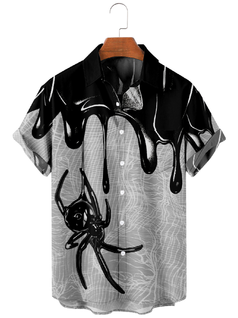 Men's Halloween Gooey Black Spider Short Sleeve ShirtMens short sleeve shirts Big and tall Mens shirts Short sleeve shirts for men Mens 4xl shirts Casual short sleeve shirts