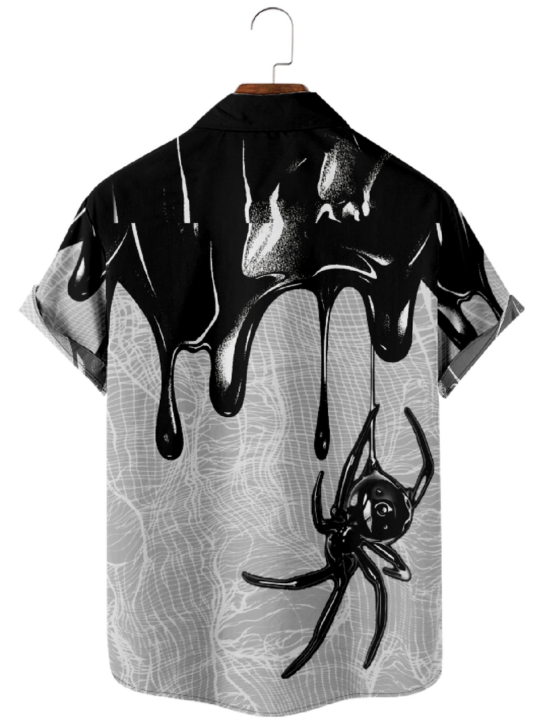 Men's Halloween Gooey Black Spider Short Sleeve ShirtMens short sleeve shirts Big and tall Mens shirts Short sleeve shirts for men Mens 4xl shirts Casual short sleeve shirts