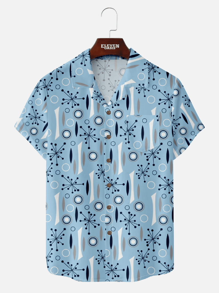 Men‘s Mid-Century Modern Art Geometric Camp Collar Short Sleeve Shirt 