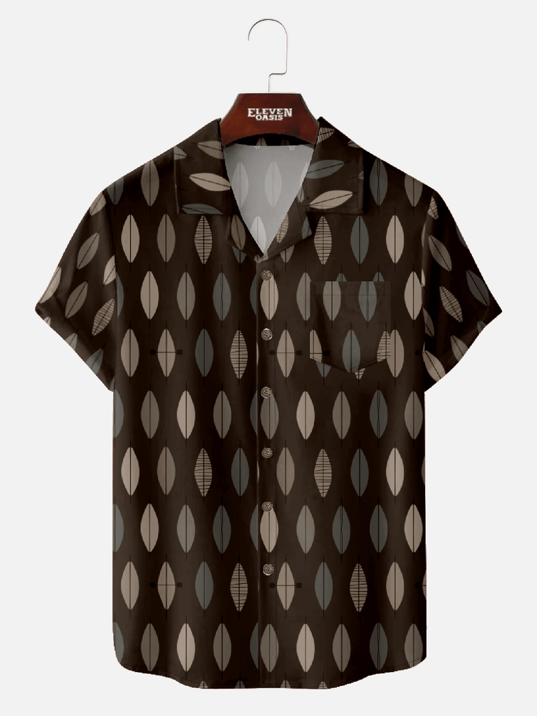 Men‘s mid-century art camp collar short sleeve shirt with coffee bean