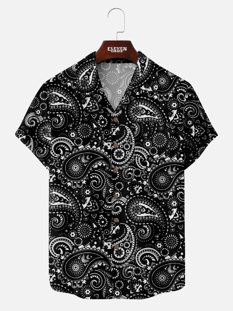 Men's Retro Bohemian Paisley Print Camp Collar Short Sleeve Shirt