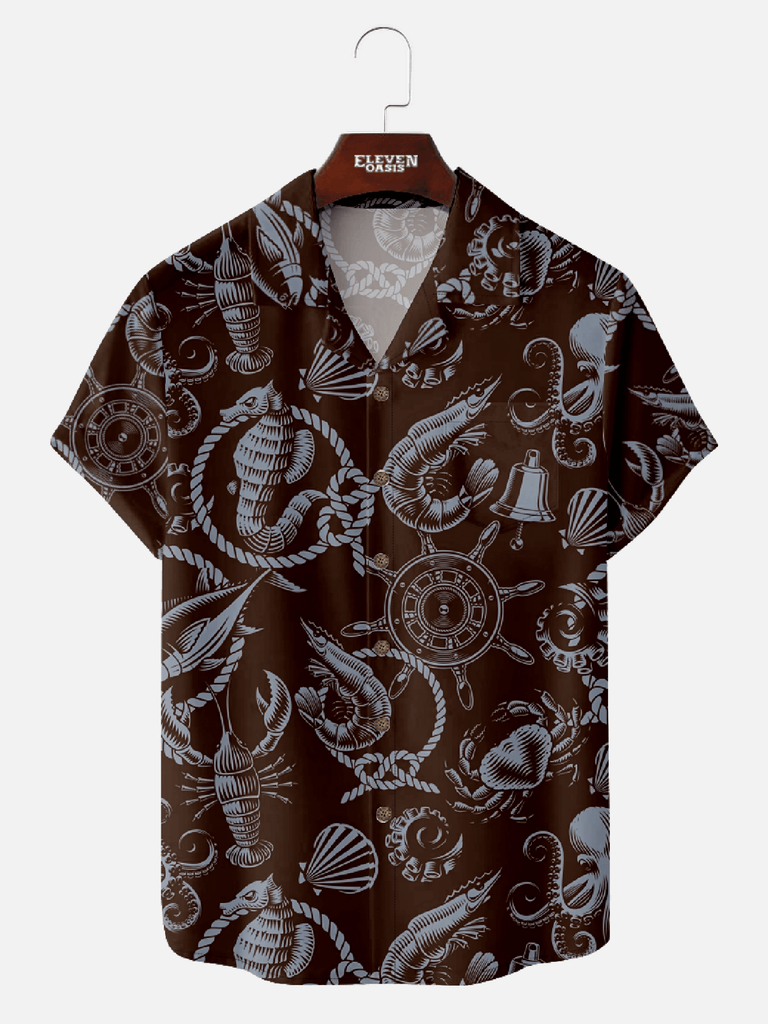 Men‘s Hawaii camp collar shirt with Sea Creatures and Sailing