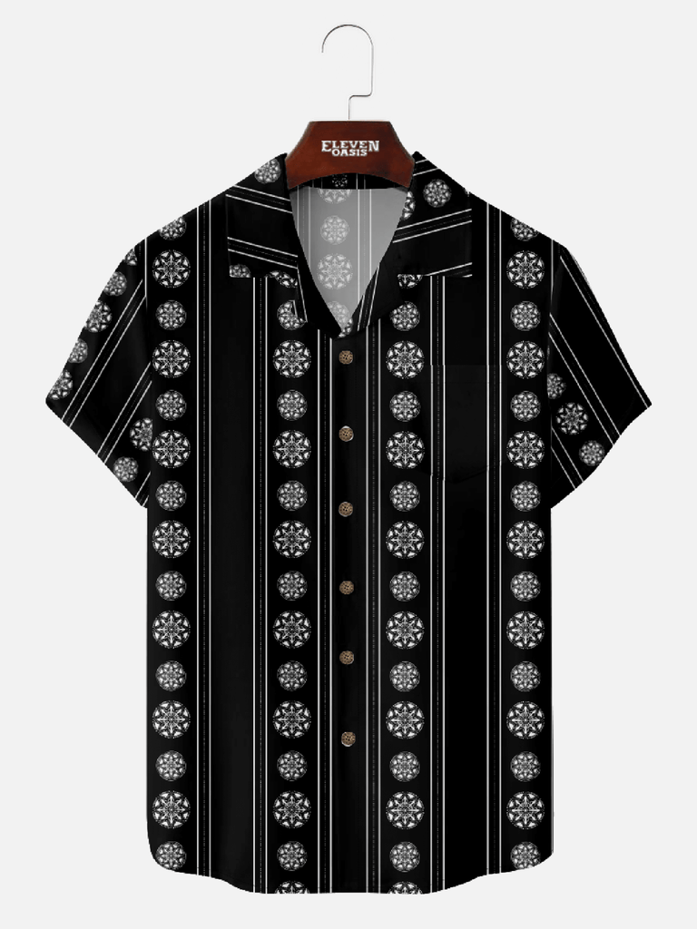 Men‘s Short Sleeve Camp Collar Shirt with Traditional Patterns and Mid-Century Modern Art 