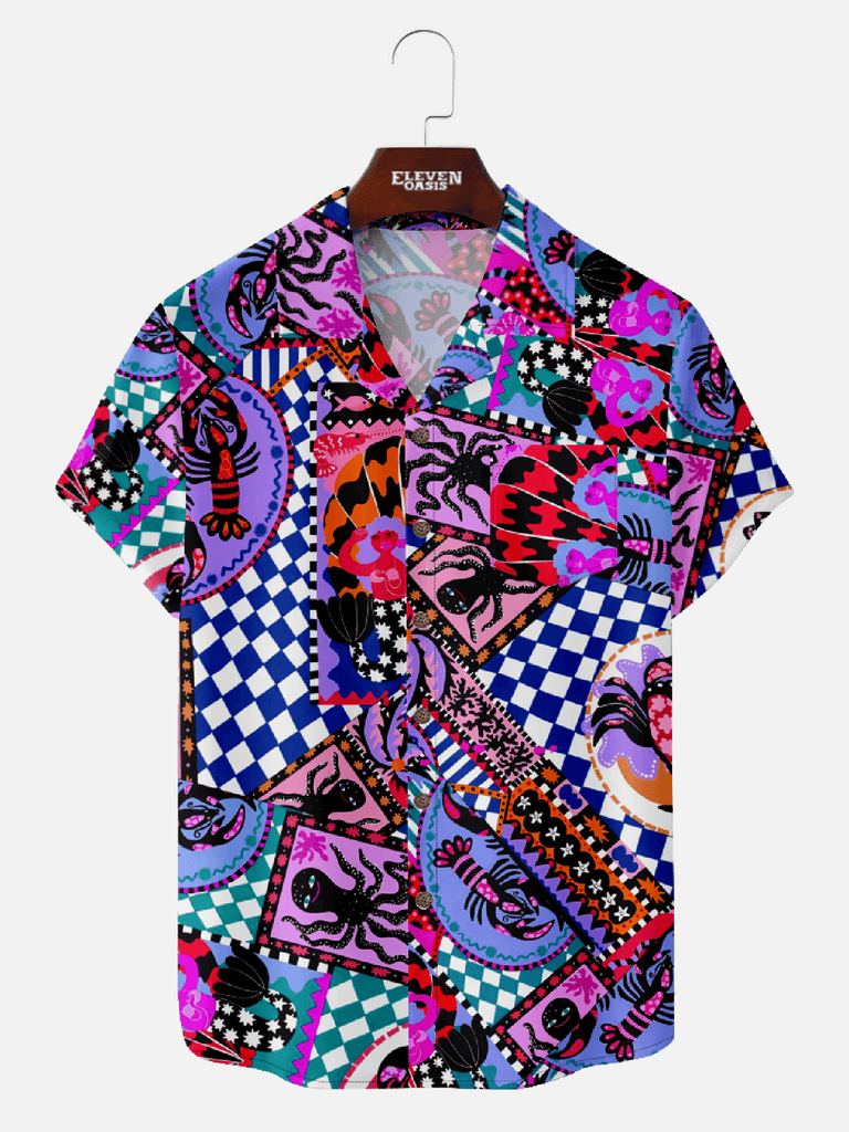 Men's Vibrant Animal Print Cuban Collar Shirt - Short-Sleeve Summer Style