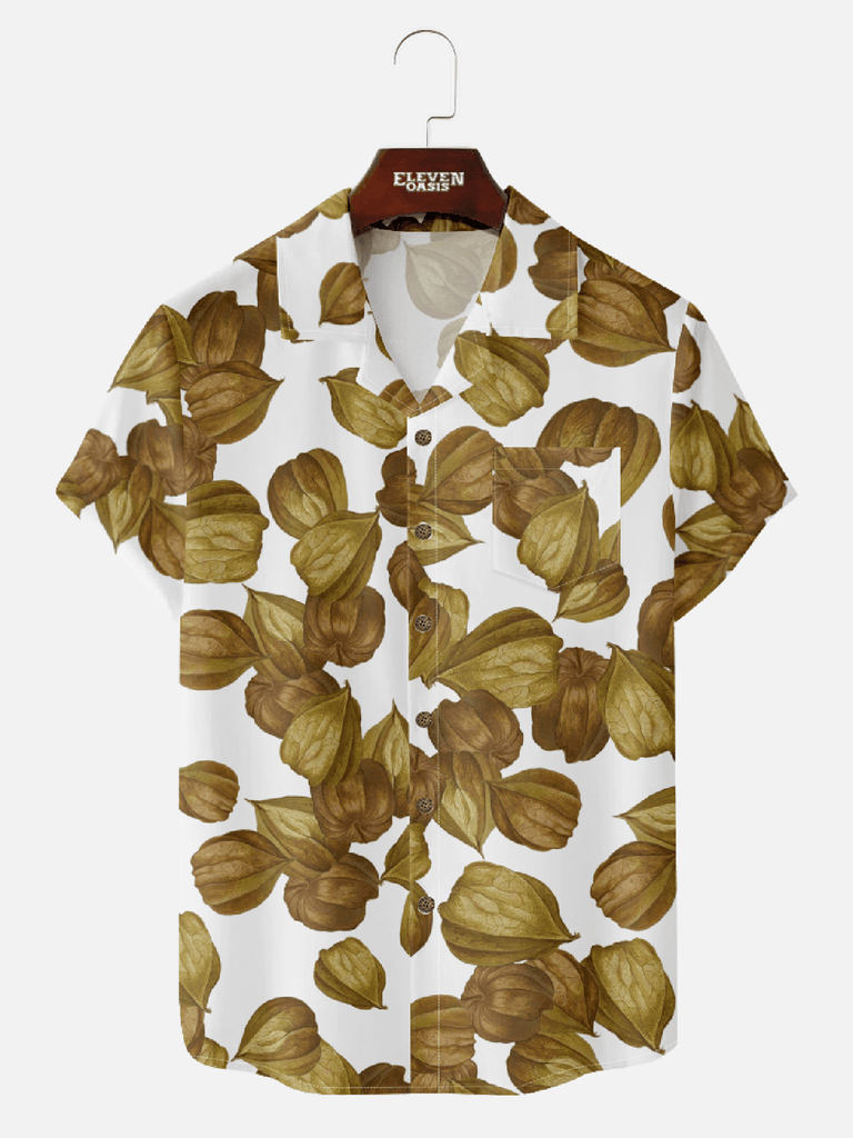 Men‘s tropical fruit cape gooseberry pattern short sleeve camp collar shirt